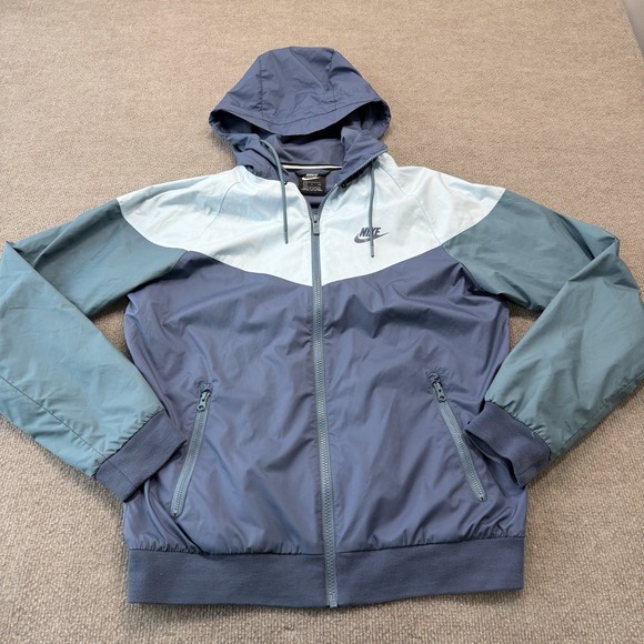 Nike Windrunner Jacket Mens Small Blue Green Hooded Full Zip Lightweight - Picture 2 of 12